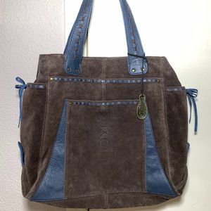 MUXO Brown Suede and Blue Leather Tote